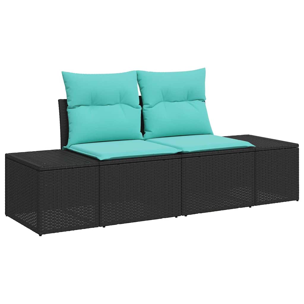 Set Divano da Giardino 5 pz Nero e Turchese polyrattan