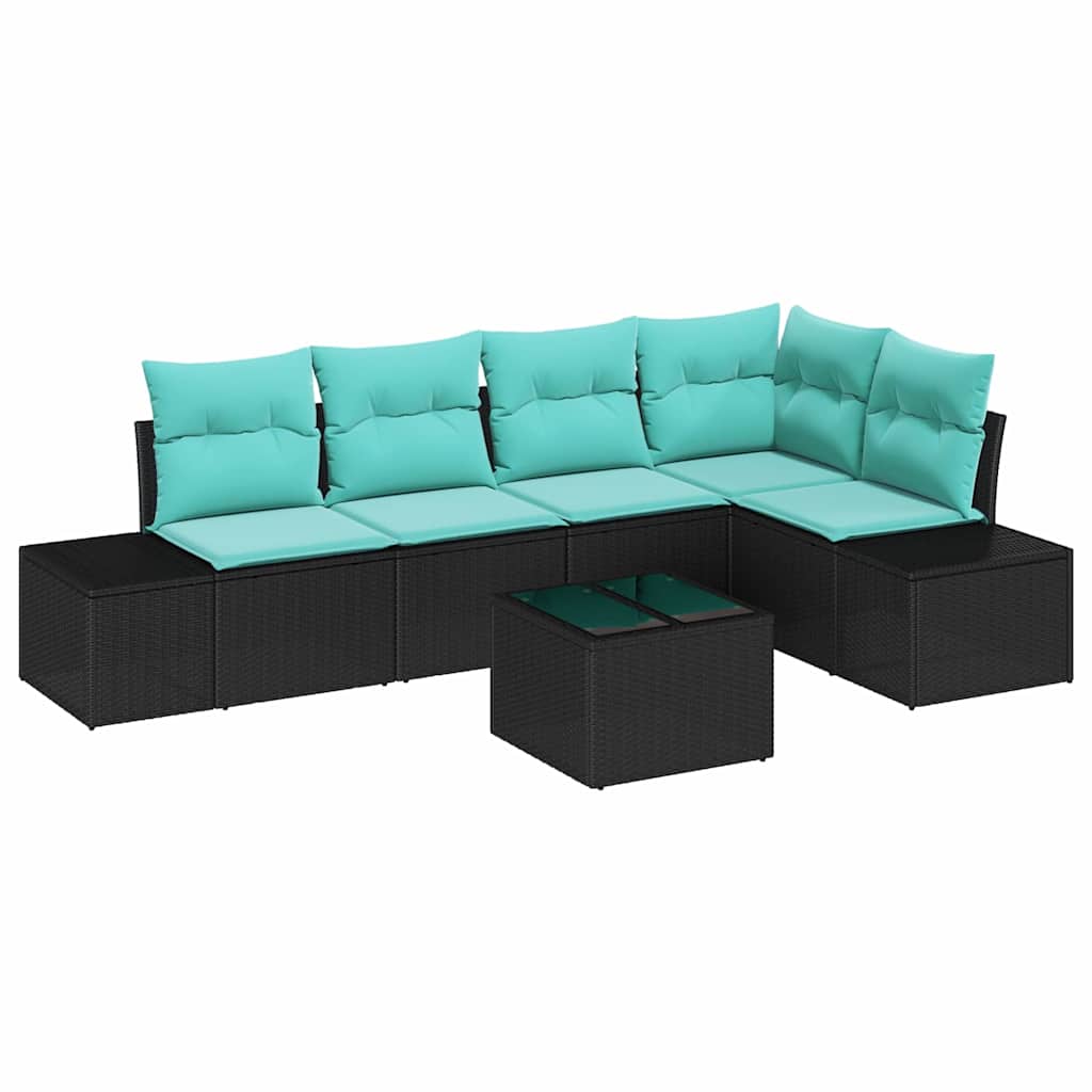 Set Divano da Giardino Nero e Turchese polyrattan