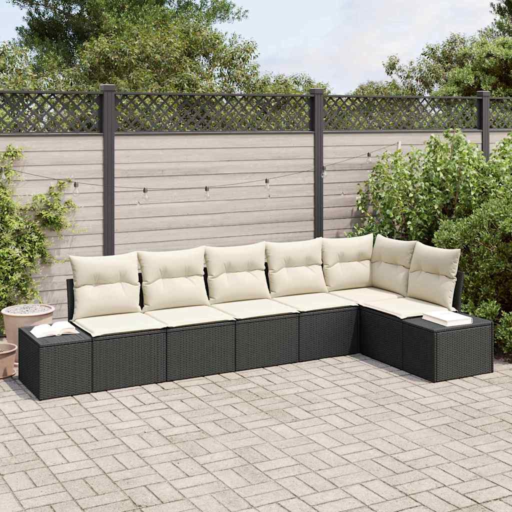Set Divano da Giardino 6 pz Nero e Crema polyrattan