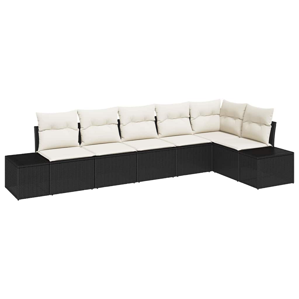 Set Divano da Giardino 6 pz Nero e Crema polyrattan