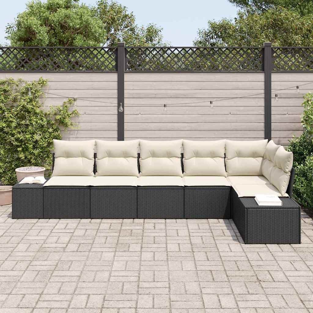 Set Divano da Giardino 6 pz Nero e Crema polyrattan