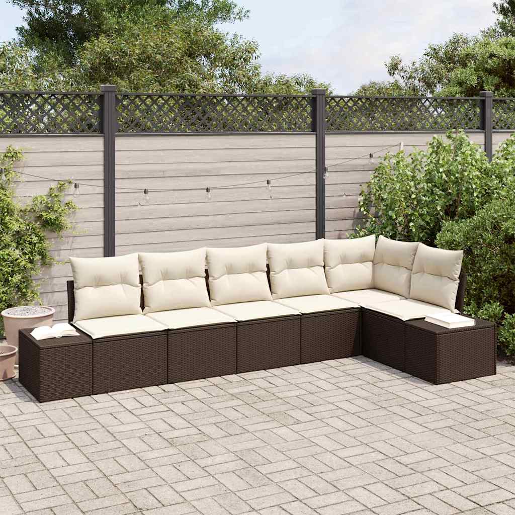 Set Divano da Giardino 6 pz Marrone e Crema polyrattan