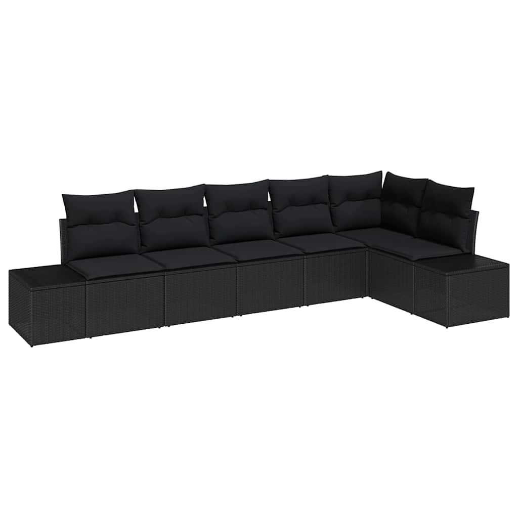 Set Divano da Giardino 6 pz Nero polyrattan