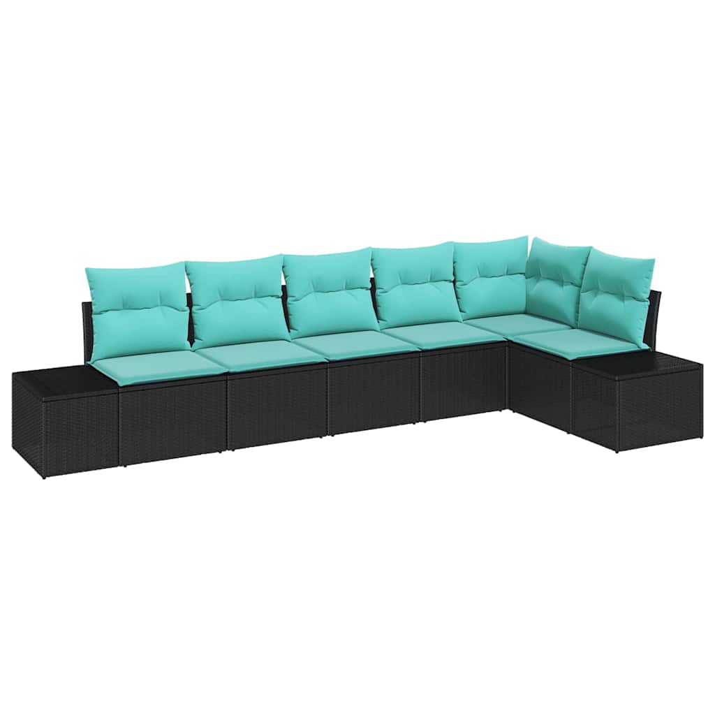 Set Divano da Giardino 6 pz Nero e Turchese polyrattan