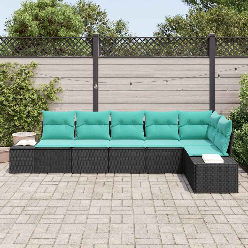 Set Divano da Giardino 6 pz Nero e Turchese polyrattan