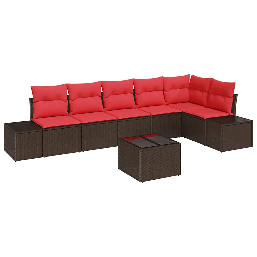 Set Divano da Giardino Marrone e Rosso polyrattan