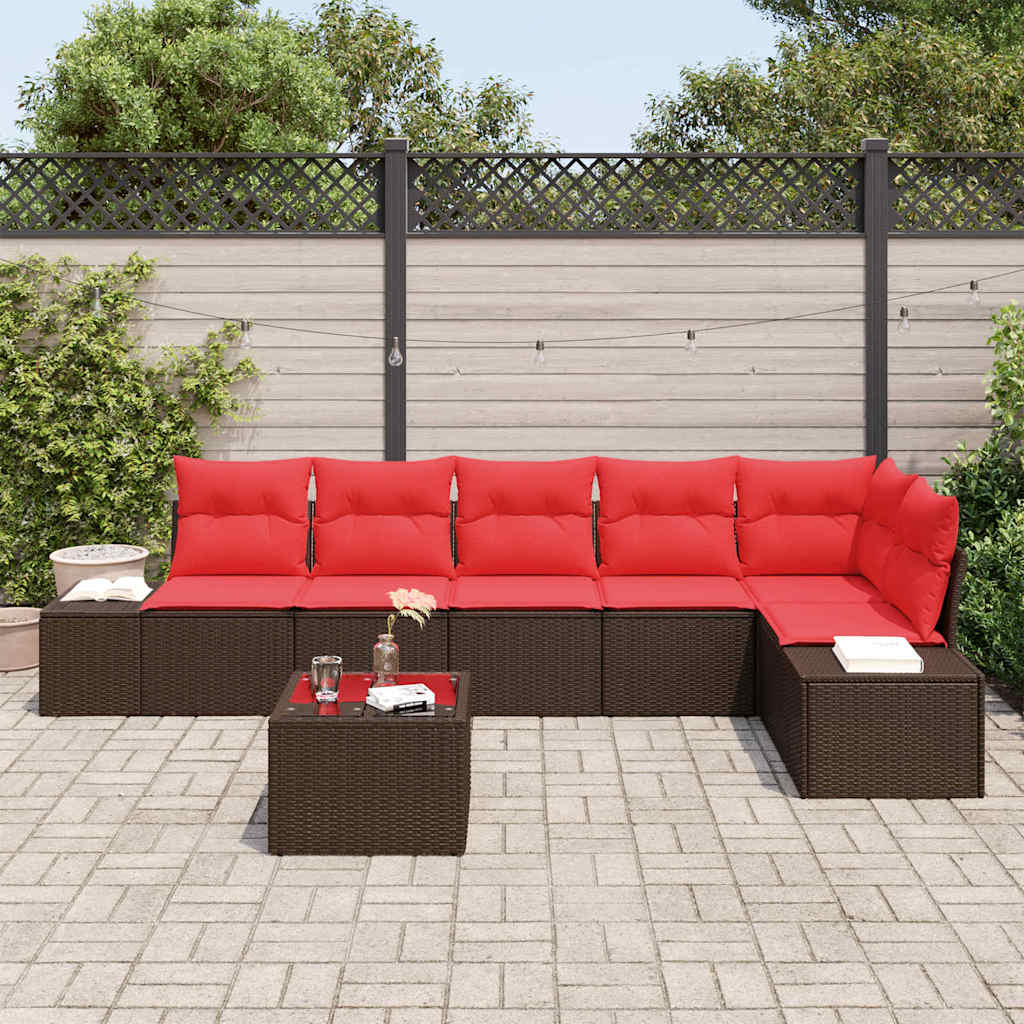 Set Divano da Giardino Marrone e Rosso polyrattan