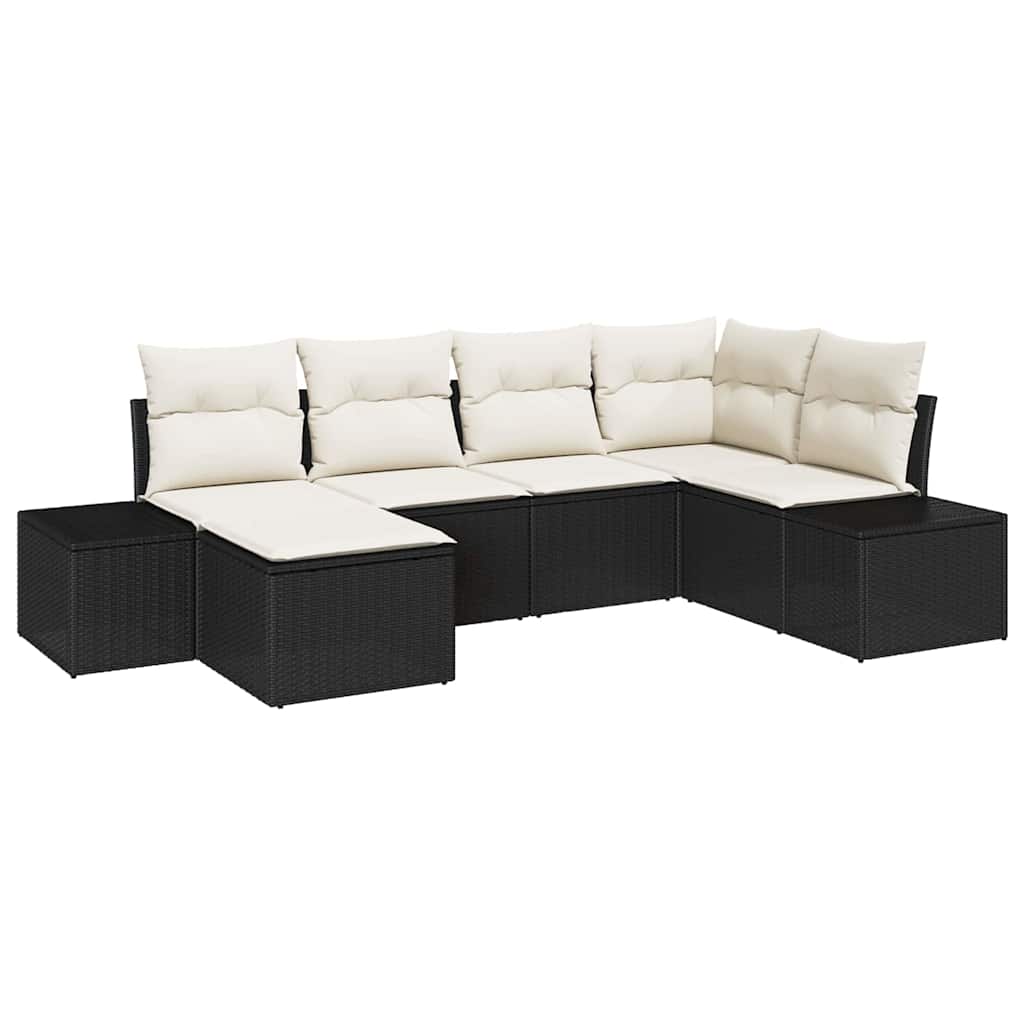 Set Divano da Giardino 6 pz Nero e Crema polyrattan