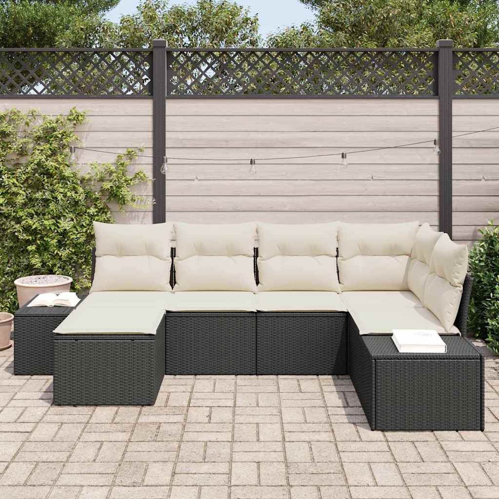 Set Divano da Giardino 6 pz Nero e Crema polyrattan