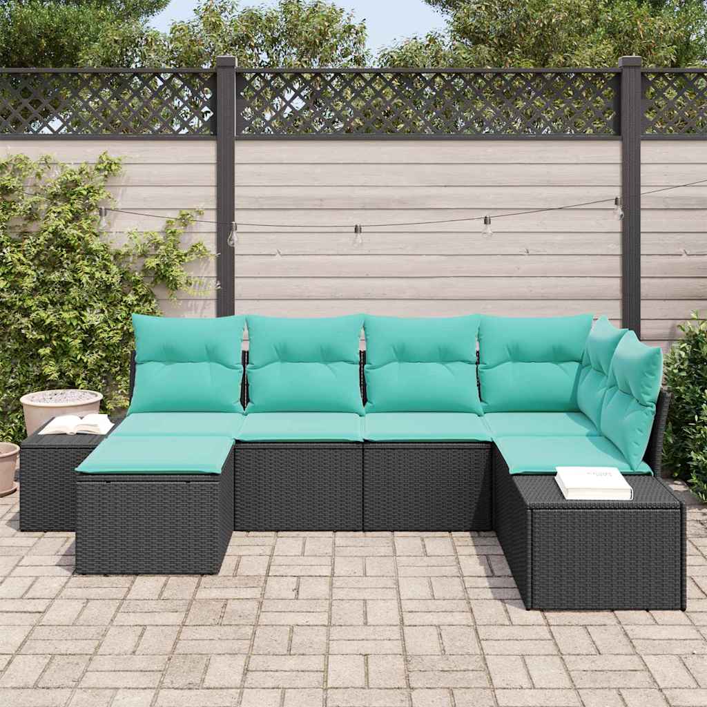 Set Divano da Giardino 6 pz Nero e Turchese polyrattan
