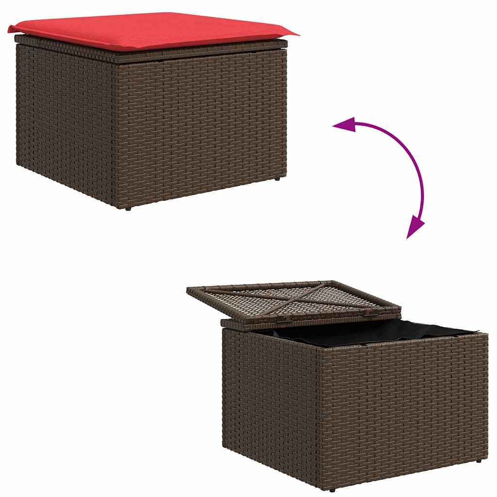 Set Divano da Giardino 6 pz Marrone e Rosso polyrattan