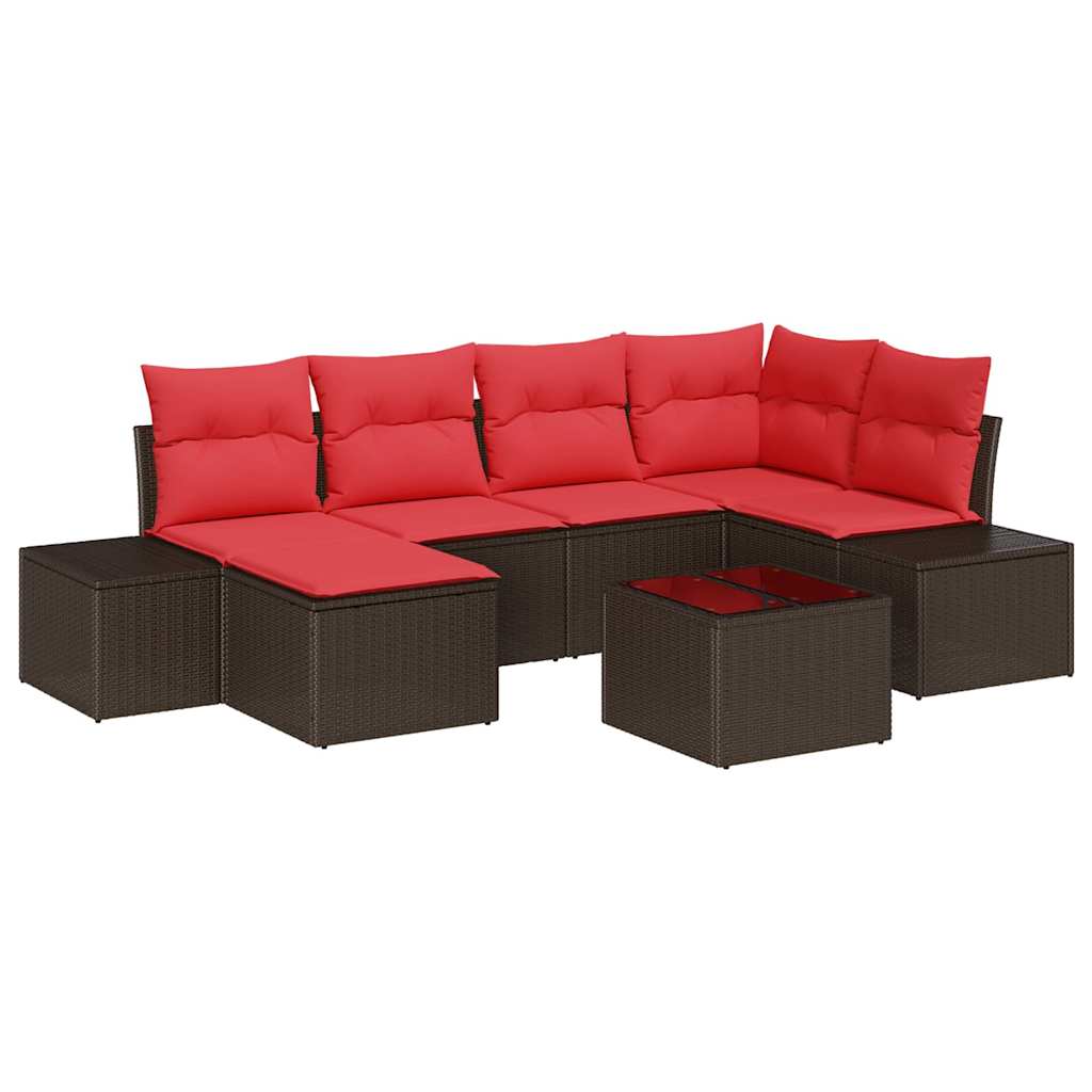 Set Divano da Giardino 6 pz Marrone e Rosso polyrattan
