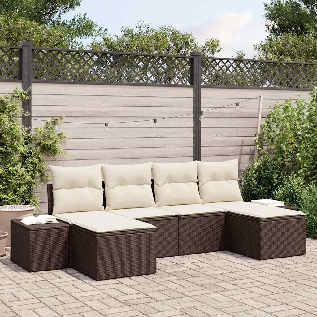 Set Divano da Giardino 4 pz Marrone e Crema polyrattan