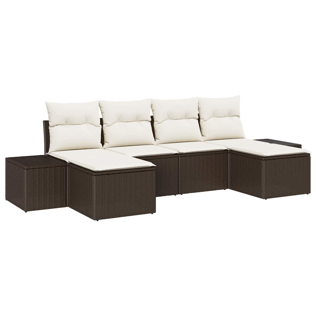 Set Divano da Giardino 4 pz Marrone e Crema polyrattan