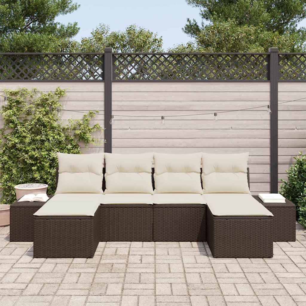 Set Divano da Giardino 4 pz Marrone e Crema polyrattan