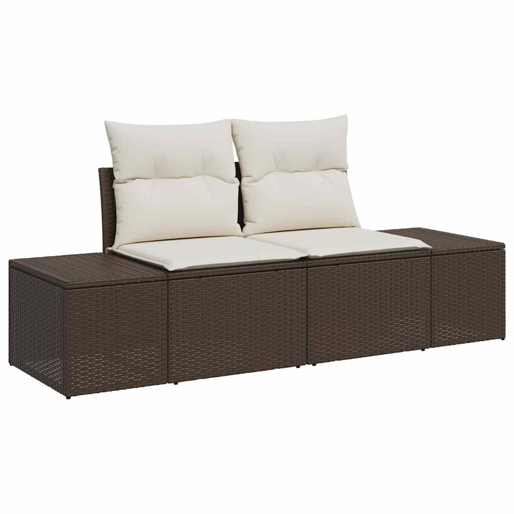 Set Divano da Giardino 4 pz Marrone e Crema polyrattan
