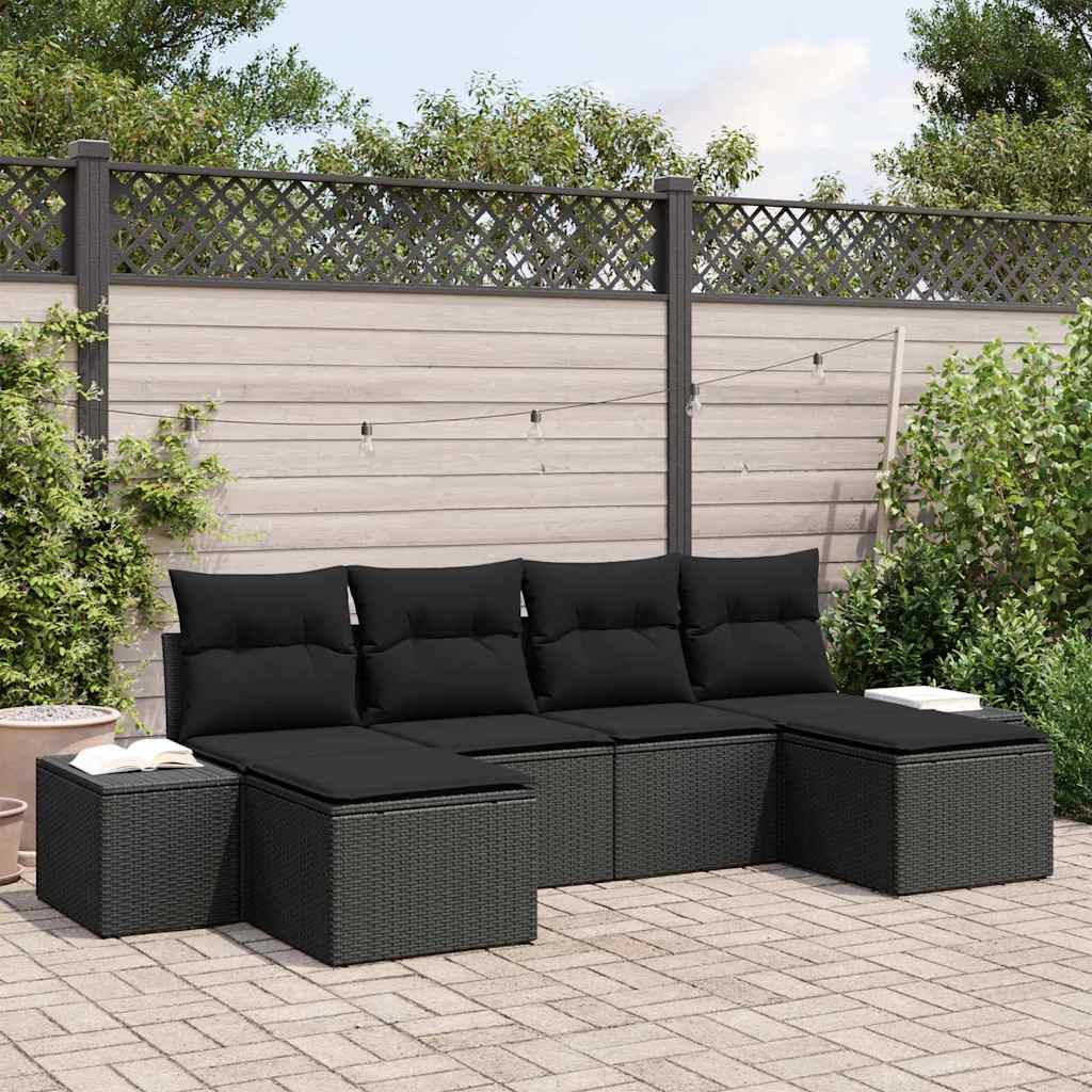 Set Divano da Giardino 4 pz Nero polyrattan