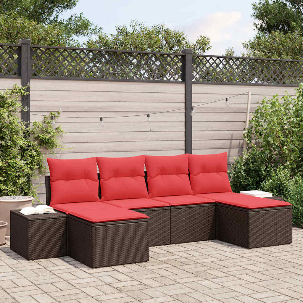Set Divano da Giardino 4 pz Marrone e Rosso polyrattan