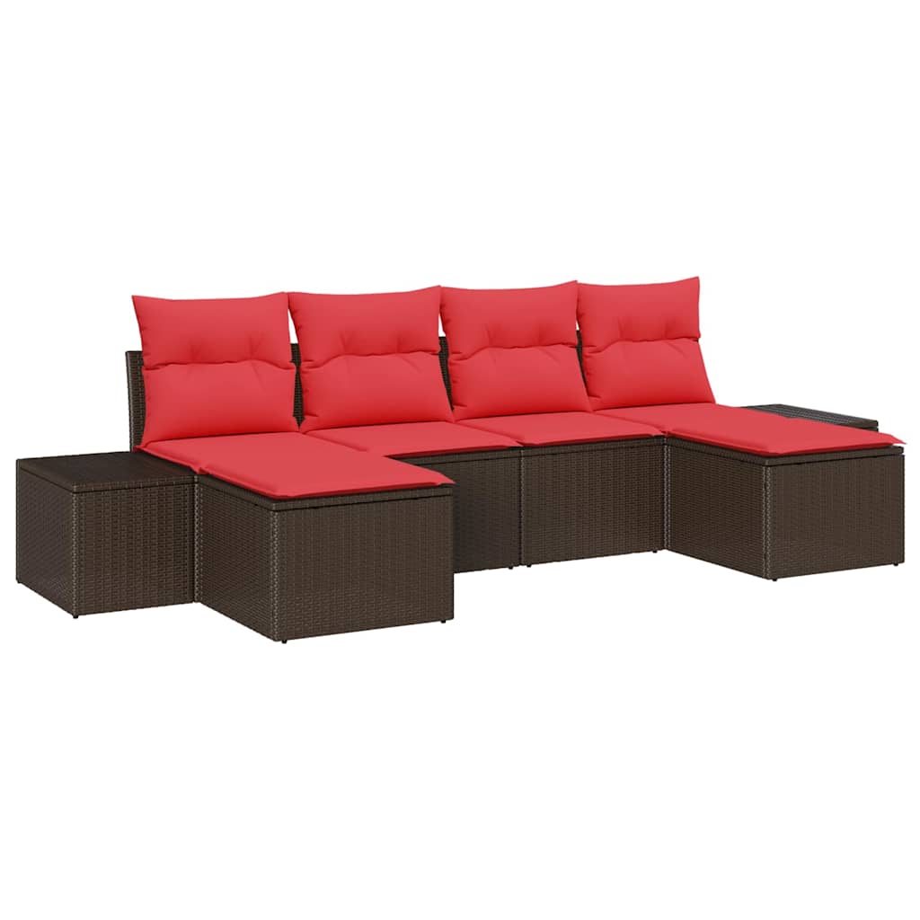 Set Divano da Giardino 4 pz Marrone e Rosso polyrattan