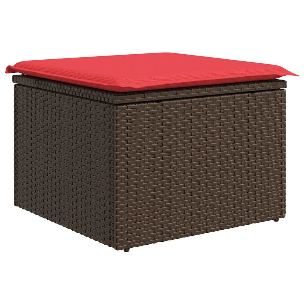 Set Divano da Giardino 4 pz Marrone e Rosso polyrattan