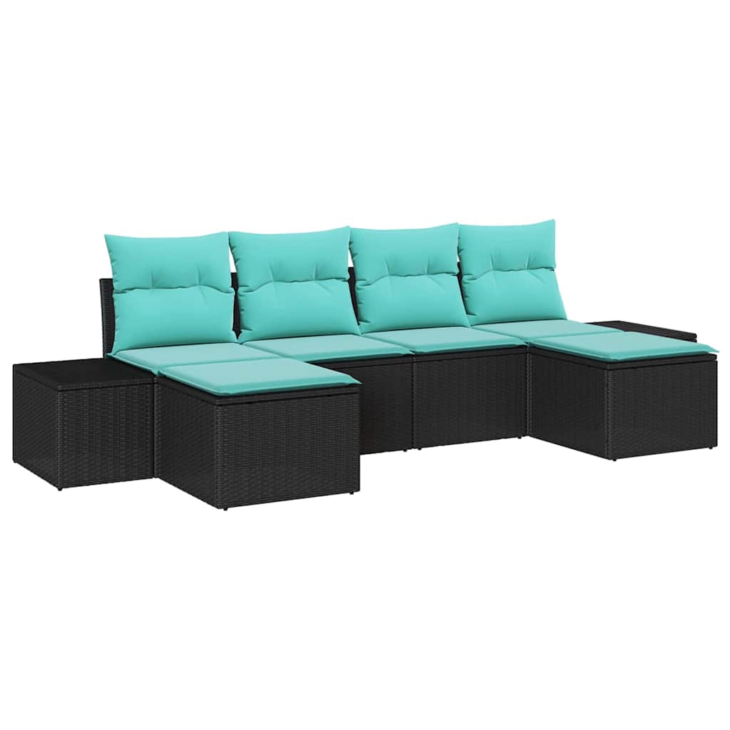 Set Divano da Giardino 4 pz Nero e Turchese polyrattan