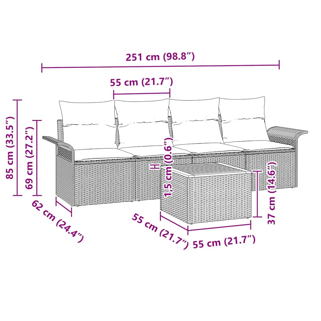 Set Divano da Giardino 5 pz 4-Numero di posti
