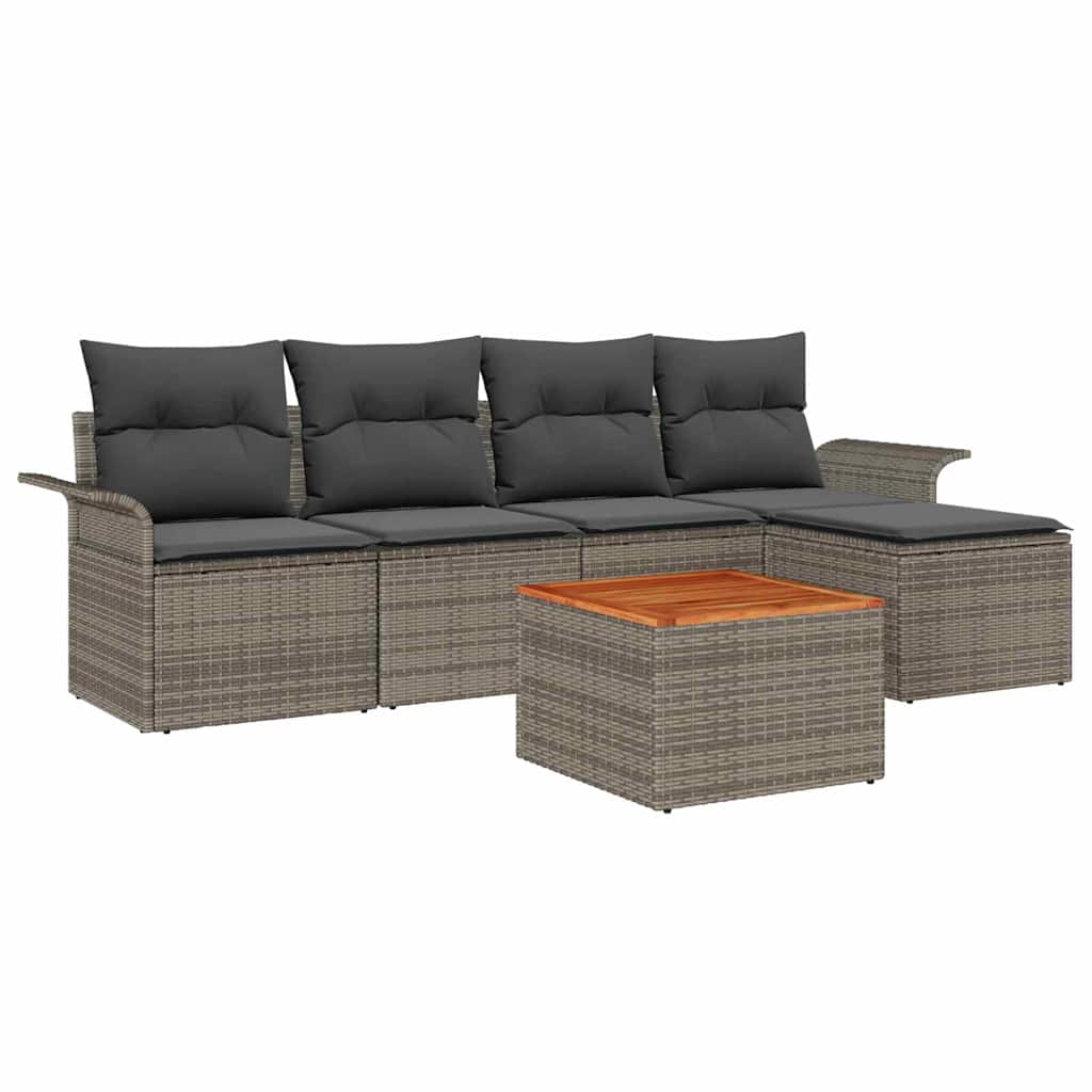 Set Divano da Giardino 6 pz Grigio polyrattan