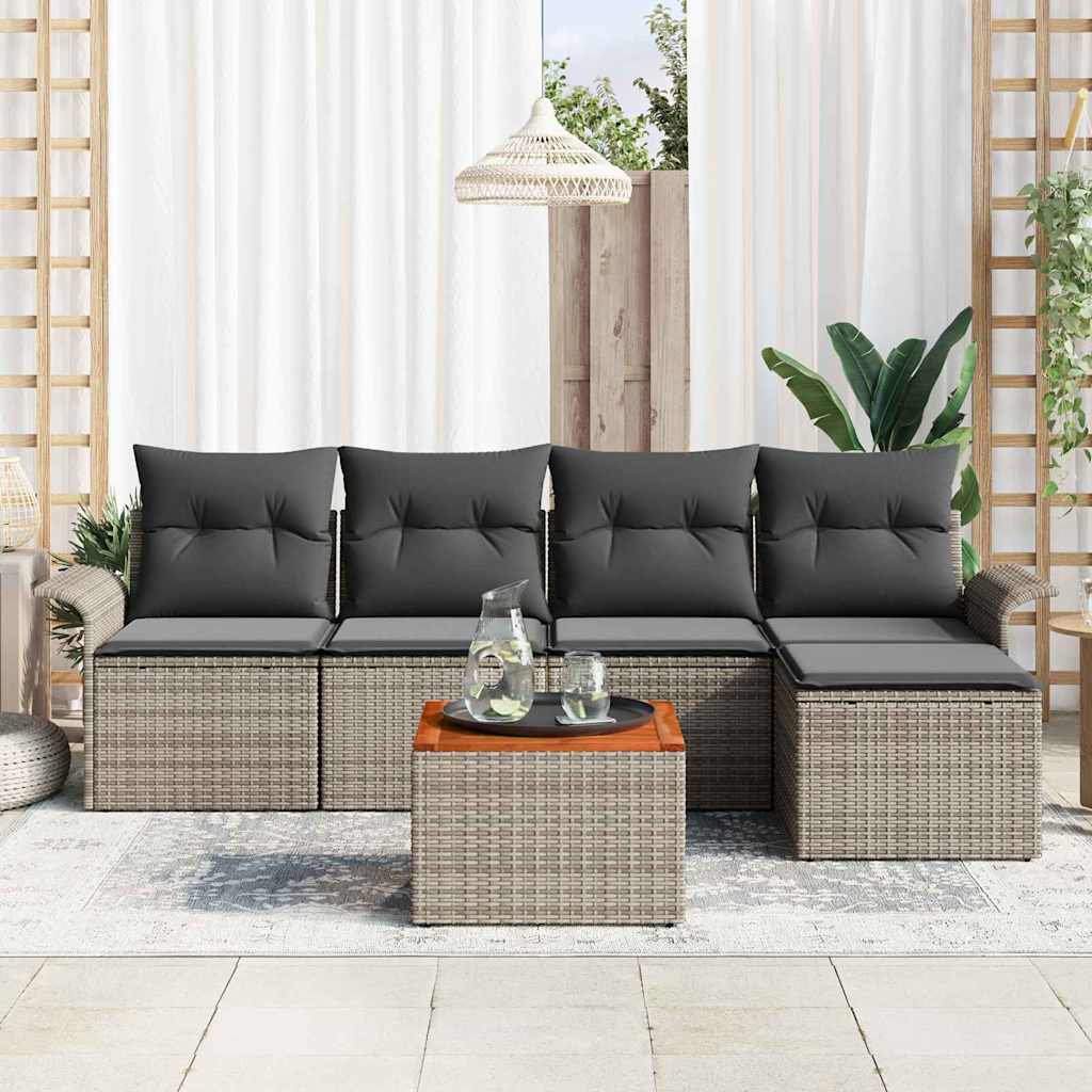 Set Divano da Giardino 6 pz Grigio polyrattan