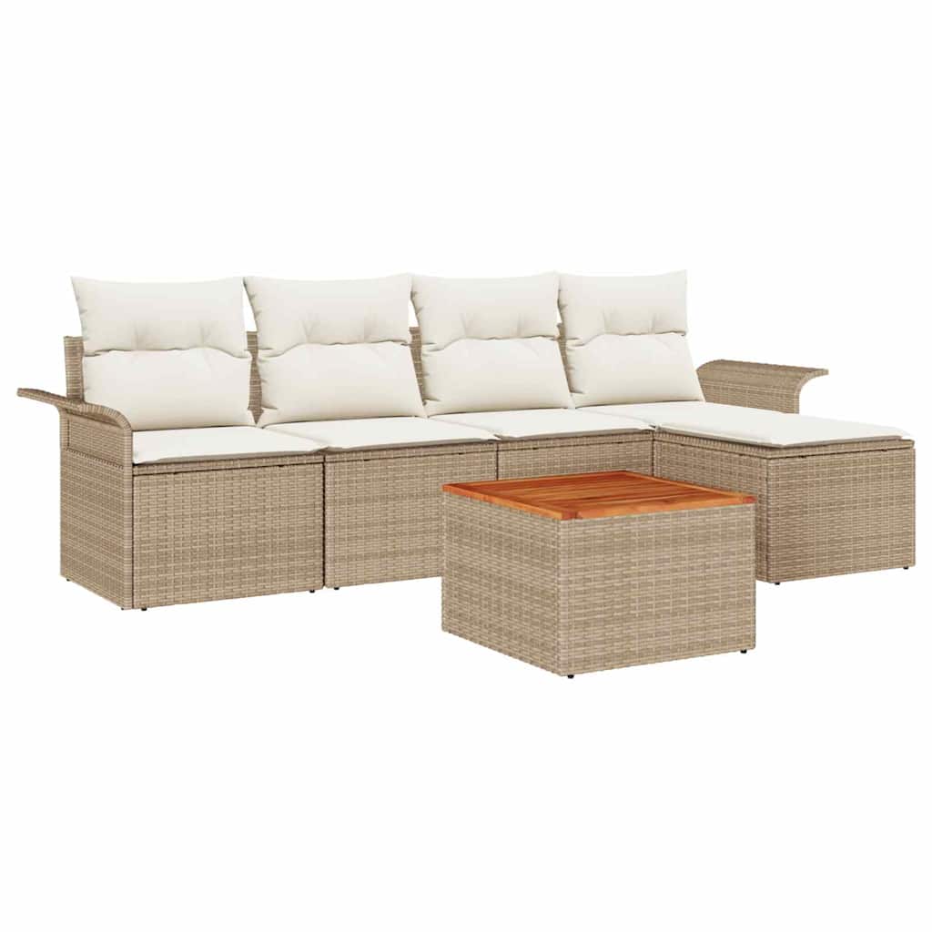 Set Divano da Giardino 6 pz Beige e Crema polyrattan