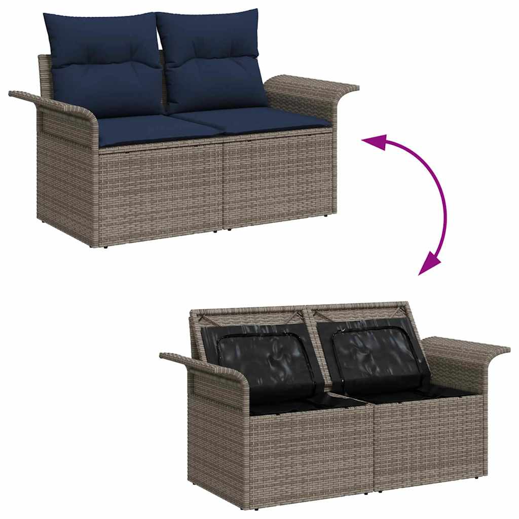 Set Divano da Giardino 6 pz Grigio e Blu Navy polyrattan