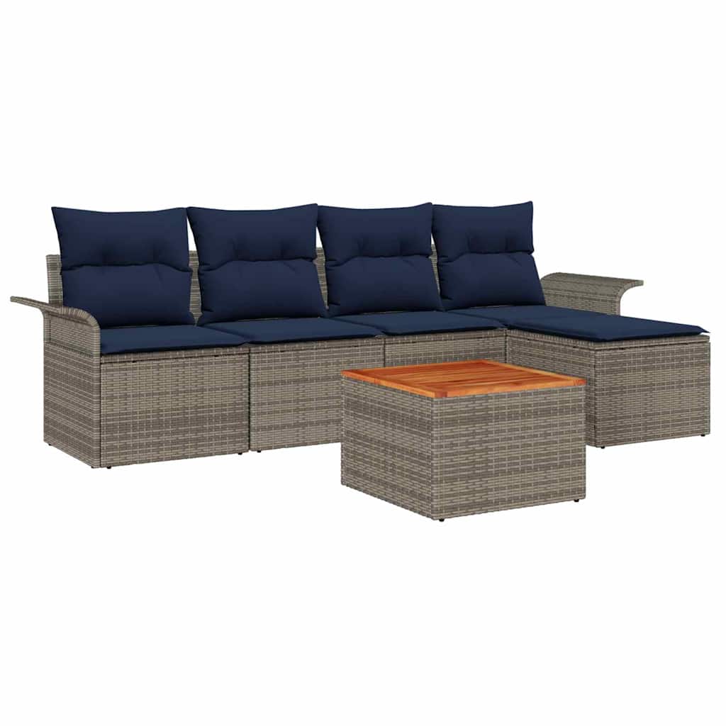 Set Divano da Giardino 6 pz Grigio e Blu Navy polyrattan