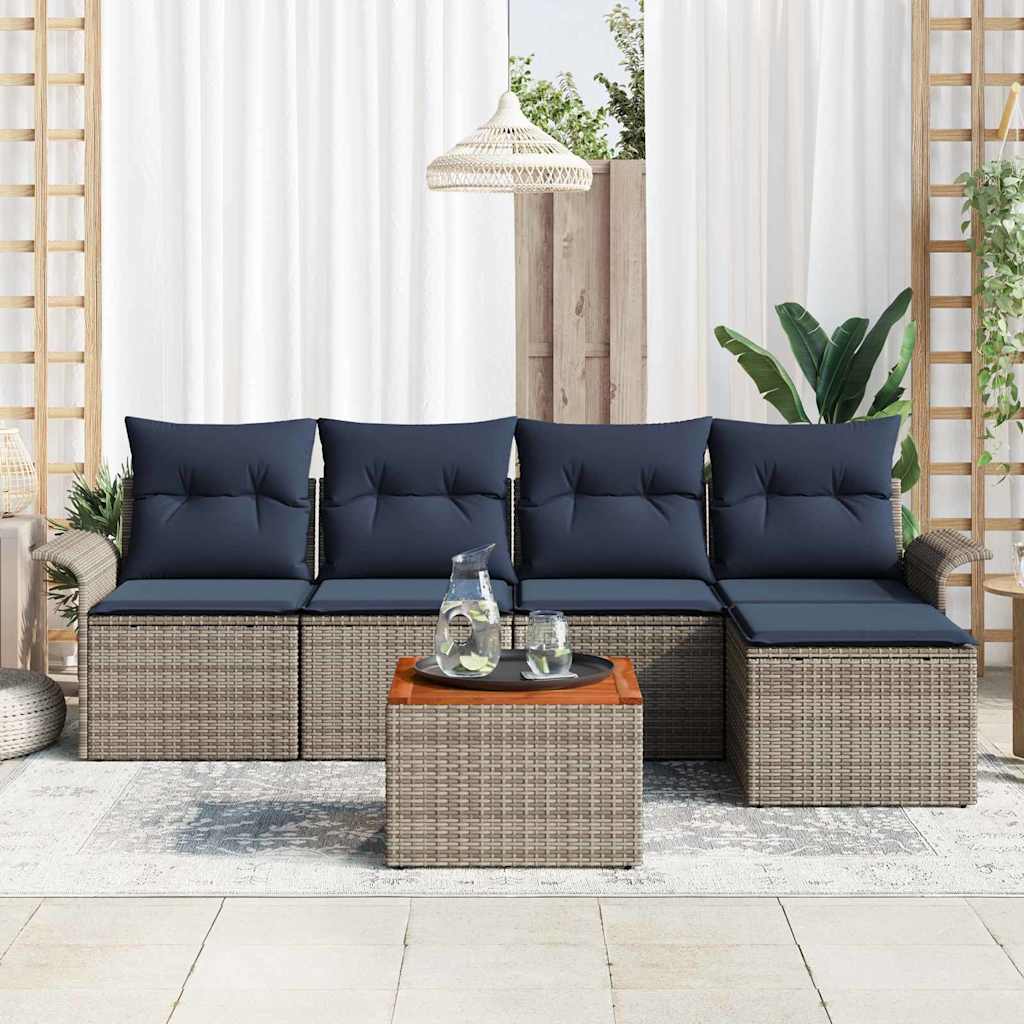 Set Divano da Giardino 6 pz Grigio e Blu Navy polyrattan