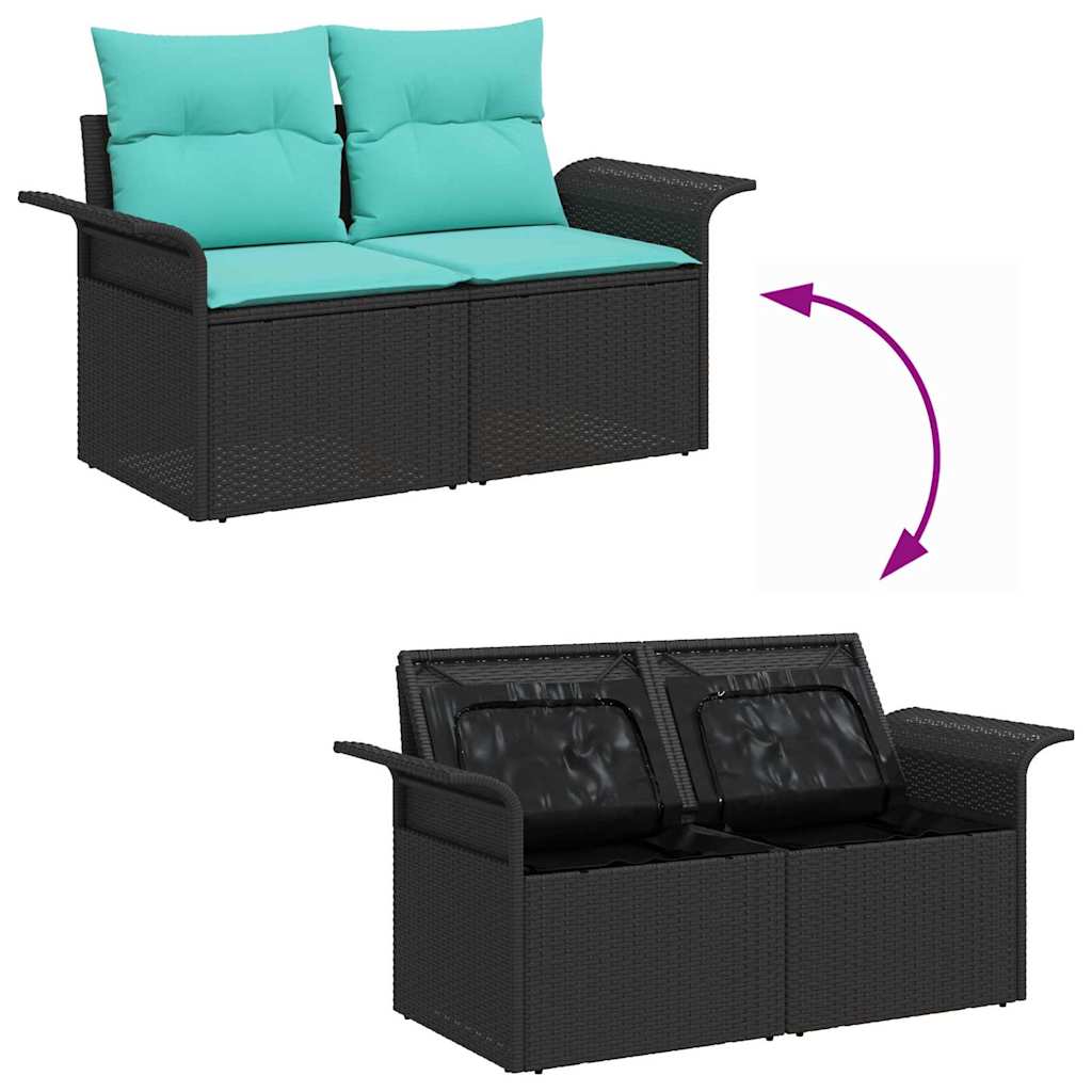 Set Divano da Giardino 6 pz Nero e Turchese polyrattan