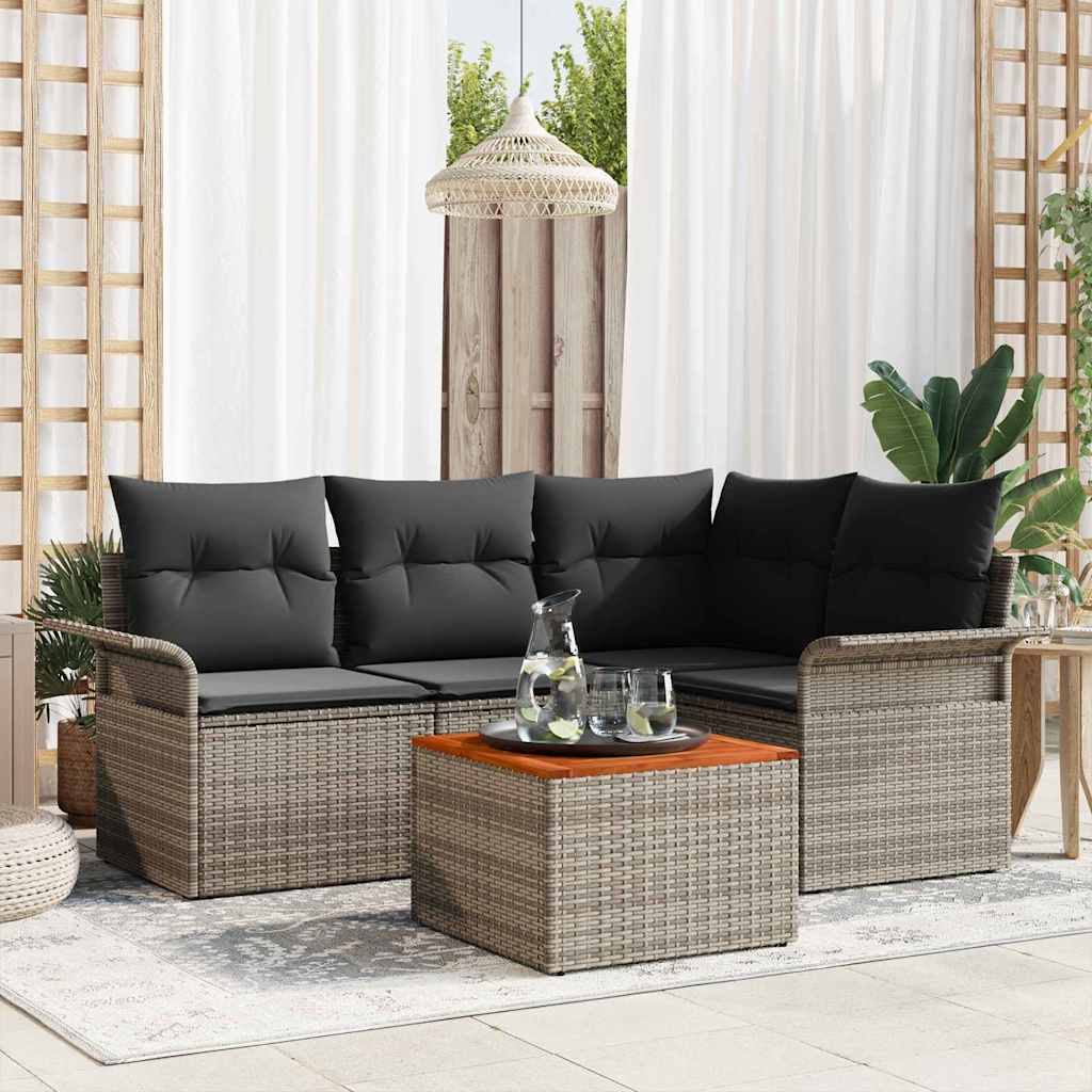 Set Divano da Giardino 5 pz 4-Numero di posti Grigio polyrattan