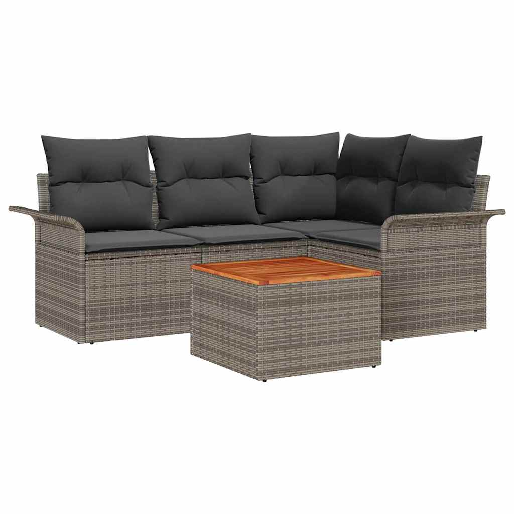Set Divano da Giardino 5 pz 4-Numero di posti Grigio polyrattan