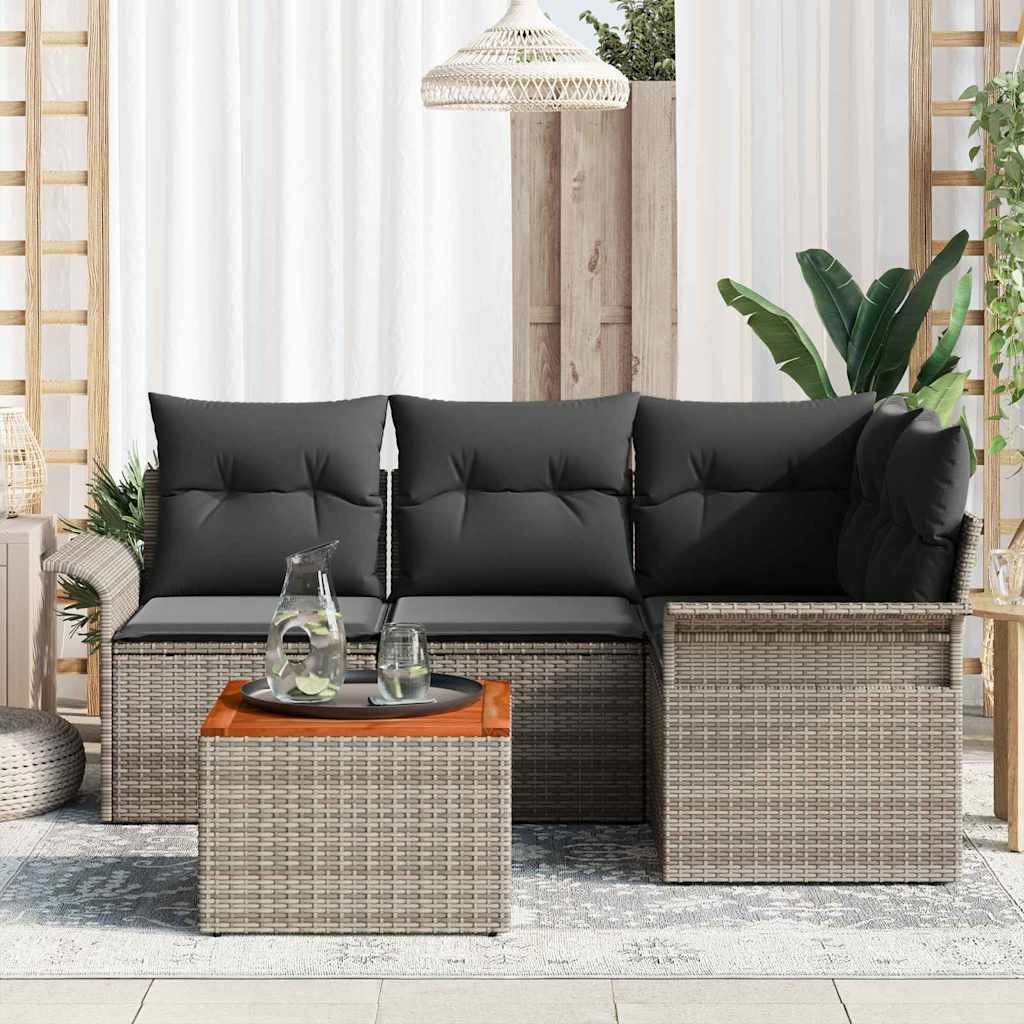 Set Divano da Giardino 5 pz 4-Numero di posti Grigio polyrattan