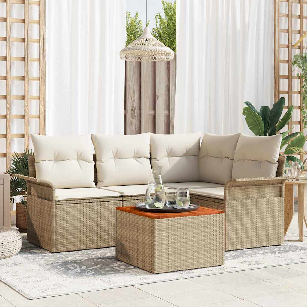 Set Divano da Giardino 5 pz 4-Numero di posti Beige e Crema