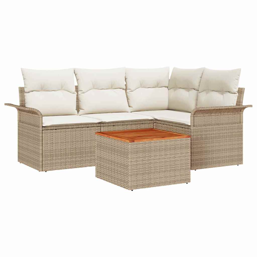 Set Divano da Giardino 5 pz 4-Numero di posti Beige e Crema