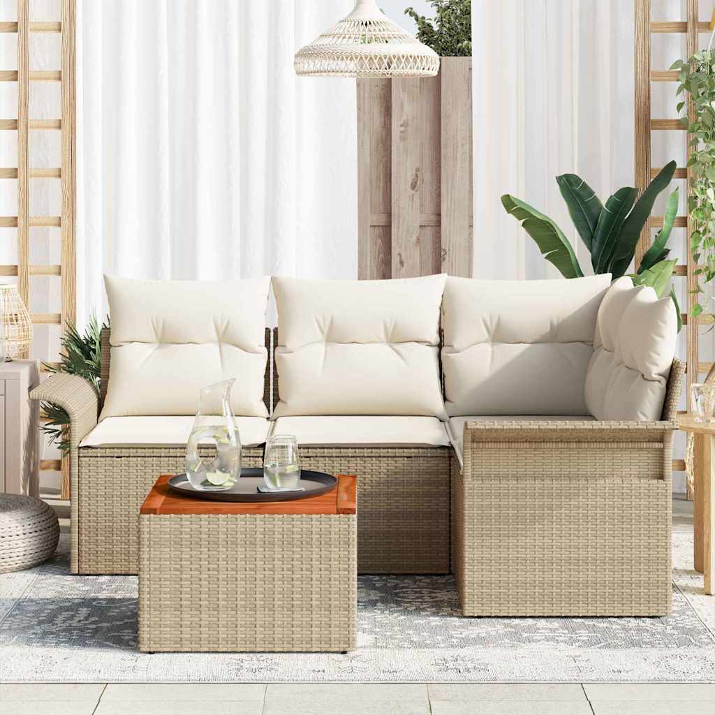Set Divano da Giardino 5 pz 4-Numero di posti Beige e Crema