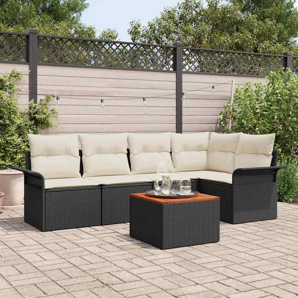 Set Divano da Giardino 6 pz 5-Numero di posti Nero e Crema