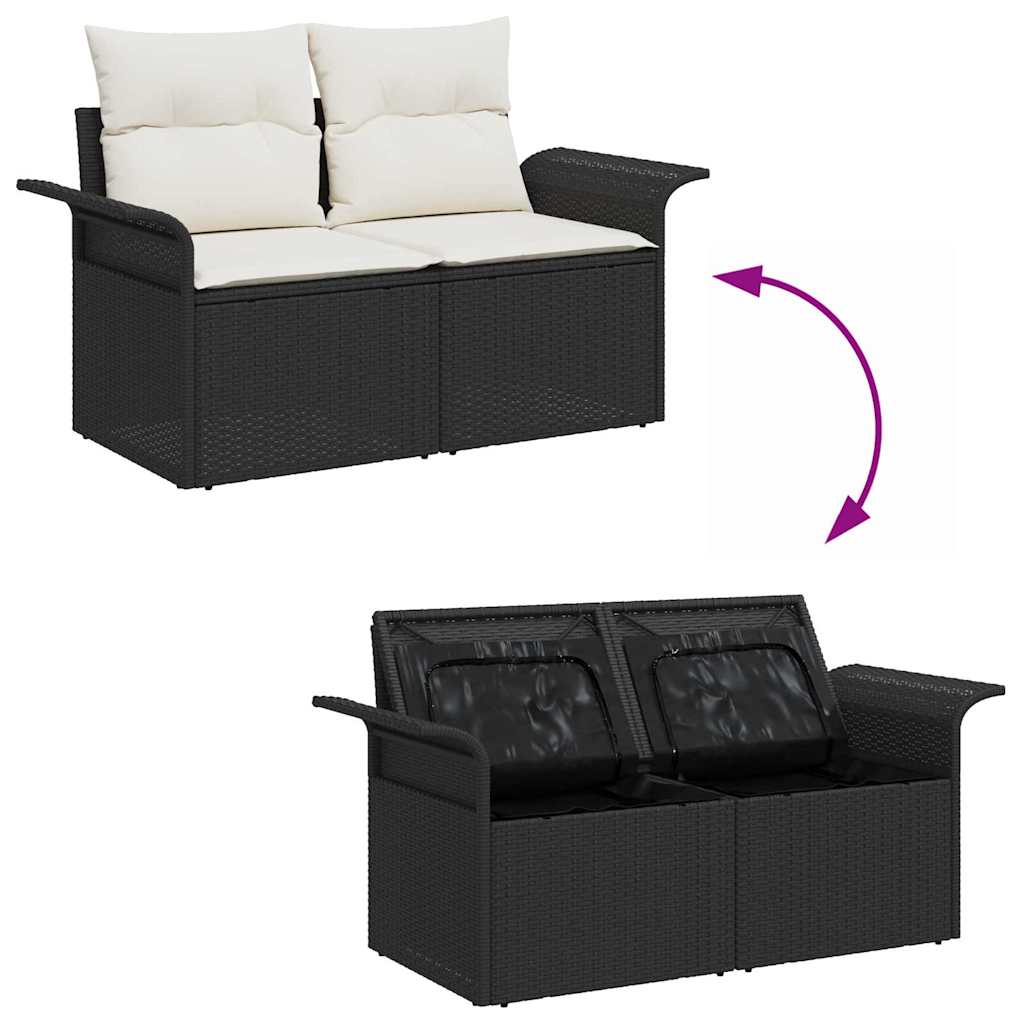 Set Divano da Giardino 6 pz 5-Numero di posti Nero e Crema
