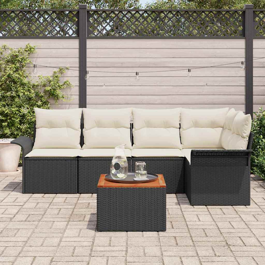 Set Divano da Giardino 6 pz 5-Numero di posti Nero e Crema