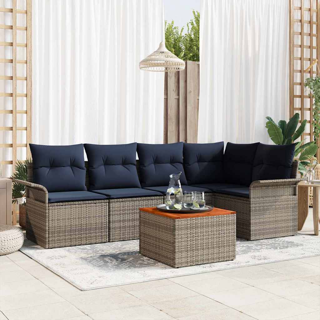 Set Divano da Giardino 6 pz 5-Numero di posti Grigio e Blu Navy