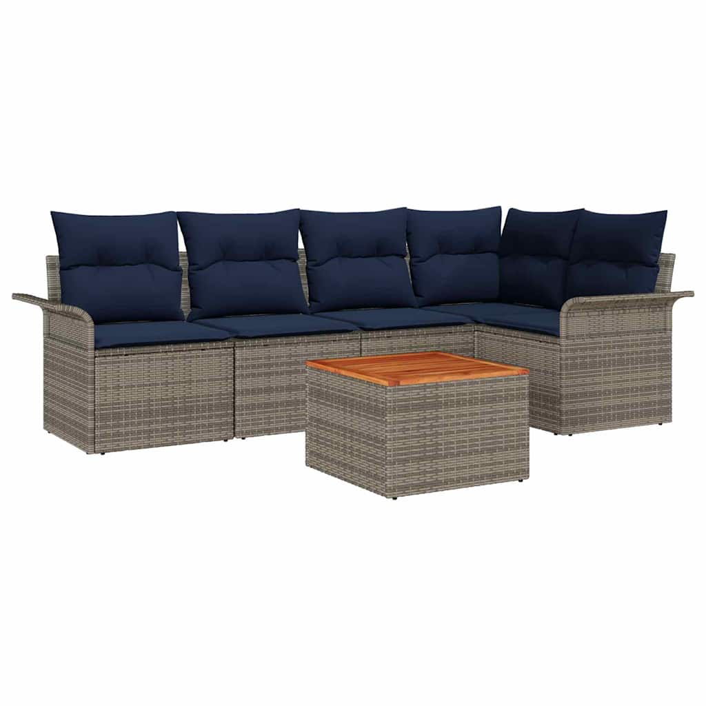 Set Divano da Giardino 6 pz 5-Numero di posti Grigio e Blu Navy