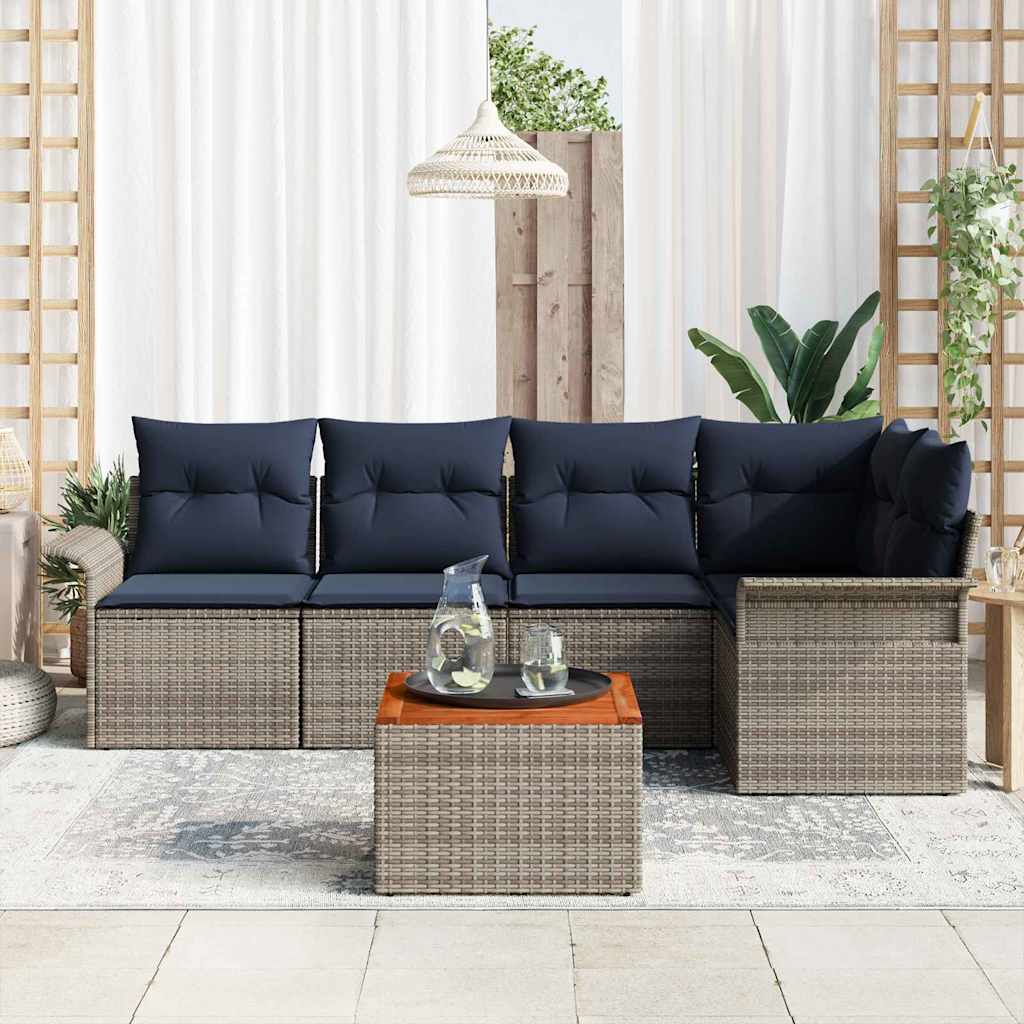 Set Divano da Giardino 6 pz 5-Numero di posti Grigio e Blu Navy