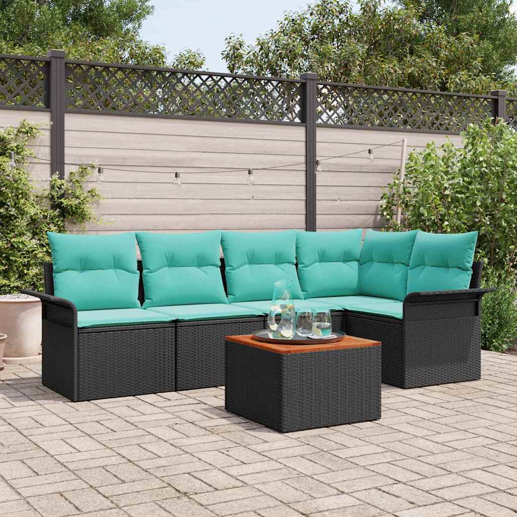 Set Divano da Giardino 6 pz 5-Numero di posti Nero e Turchese
