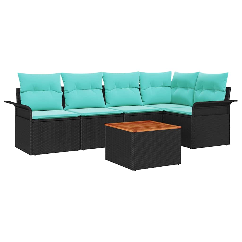 Set Divano da Giardino 6 pz 5-Numero di posti Nero e Turchese