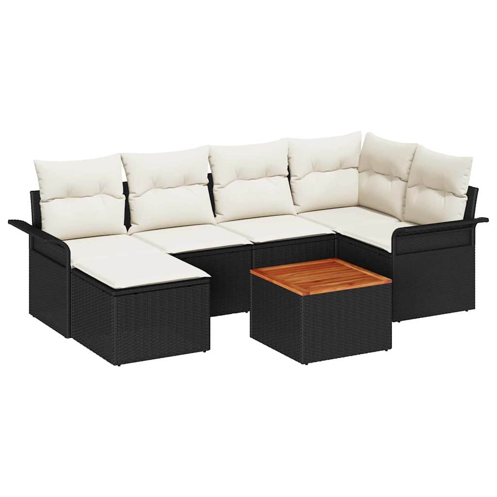 Set Divano da Giardino 7 pz Nero e Crema polyrattan