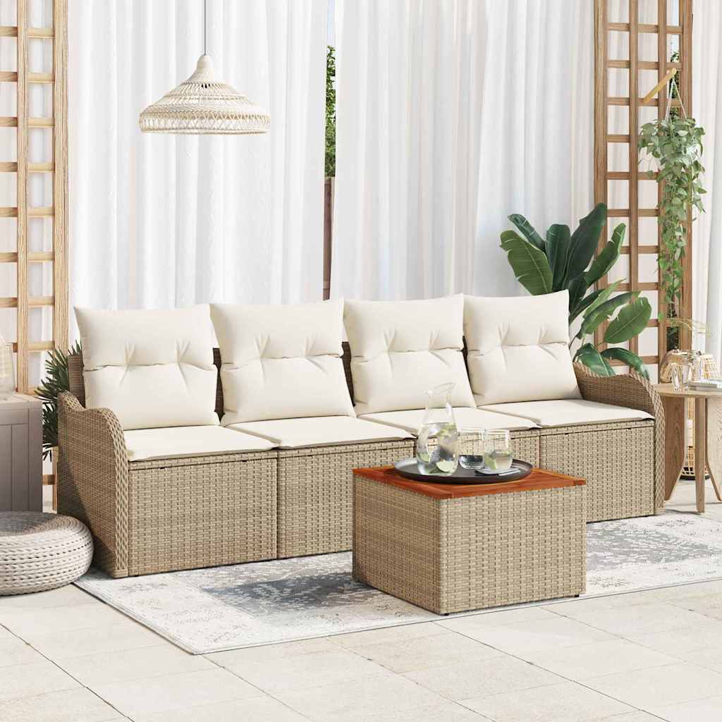 Set Divano da Giardino 5 pz 4-Numero di posti Beige e Crema