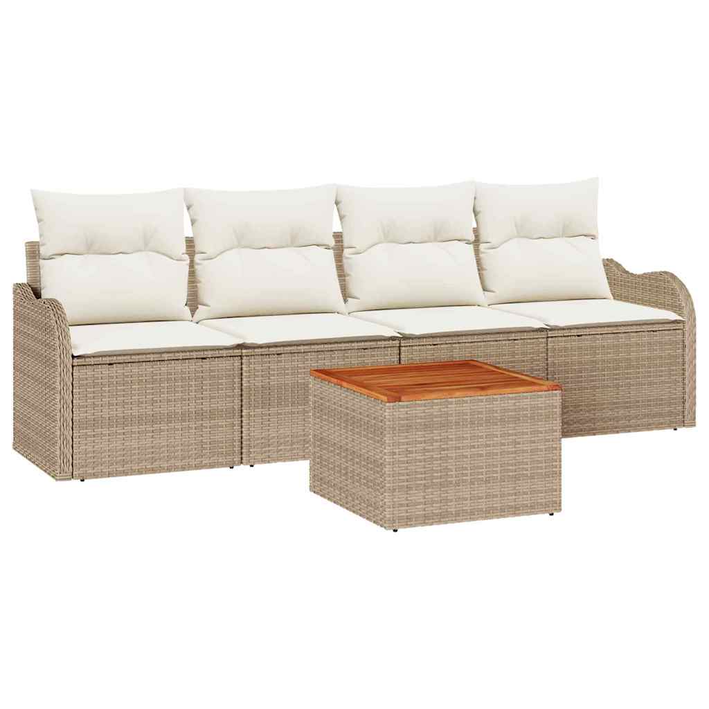 Set Divano da Giardino 5 pz 4-Numero di posti Beige e Crema